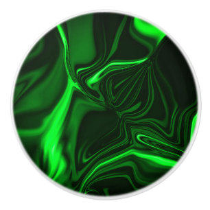 Bouton De Porte En Céramique Courbes et plis vert nickelé dans fond foncé.