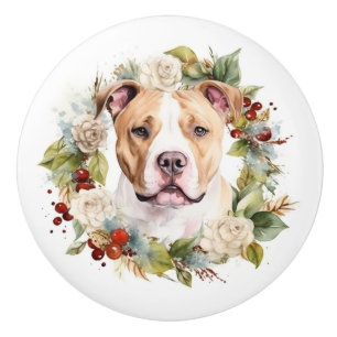 Bouton De Porte En Céramique Couronne de Noël festive de Staffordshire américai