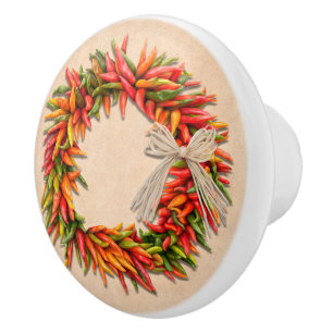 Bouton De Porte En Céramique Couronne de Ristra du Sud-Ouest du Chili sur un mu