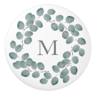 Bouton De Porte En Céramique Couronne d'eucalyptus Dollar d'Argent