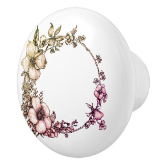 Bouton De Porte En Céramique Couronne florale botanique magnifique