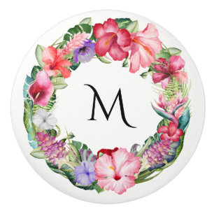 Bouton De Porte En Céramique Couronne tropicale de fleurs de lei d'hibiscus d'é