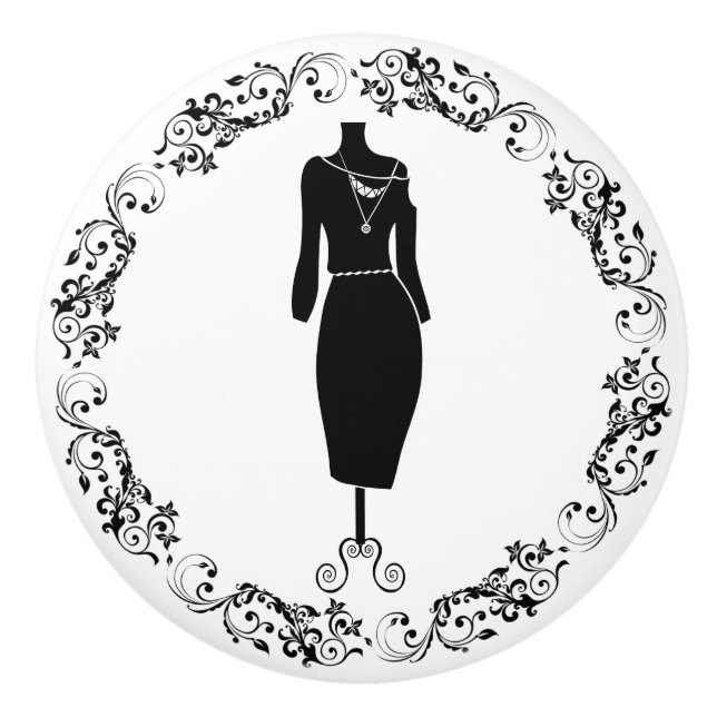 Bouton De Porte En Céramique Coussin noir et blanc de la salle de couture Forme (Devant)