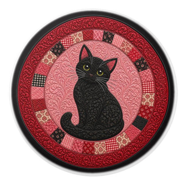Bouton De Porte En Céramique Couvre-lit Chat Noir  (Devant)