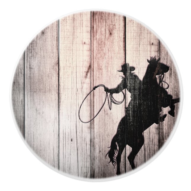 Bouton De Porte En Céramique Cow-boy Rustic Wood Barn Country Wild West (Devant)