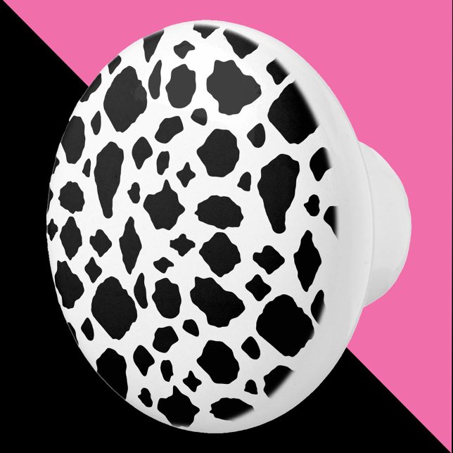 Bouton De Porte En Céramique Cow Pattern Black and White Farmhouse (A knob with a black and white cow pattern.)
