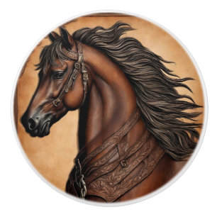 Bouton De Porte En Céramique Cowboy Pays occidental Cheval Equestre Brown