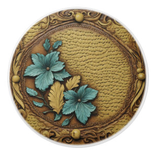 Bouton De Porte En Céramique Cowgirl Western Pays Brown Turquoise Floral