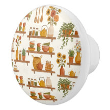 Cozy Cottage Kitchen Shelves Watercolor