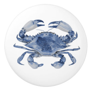 Bouton De Porte En Céramique Crabe bleu aquarelle Nouvelle-Angleterre