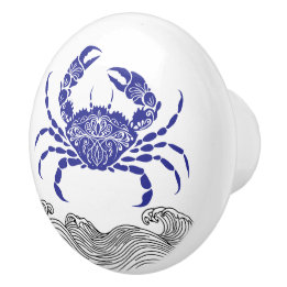Bouton De Porte En Céramique Crabe Mandala – Bleu côtier