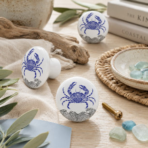 Bouton De Porte En Céramique Crabe Mandala – Bleu côtier