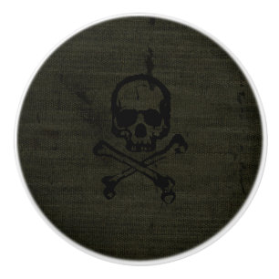 Bouton De Porte En Céramique Crâne Vintage Grunge Croix d'Os Halloween Vert