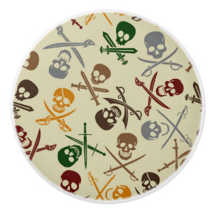 Bouton De Porte En Céramique Crânes de pirate avec les épées croisées