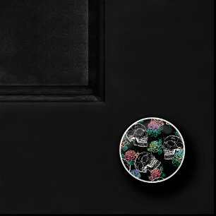 Bouton De Porte En Céramique Crânes et Roses Ombre Gothique Glam Pastel Grung