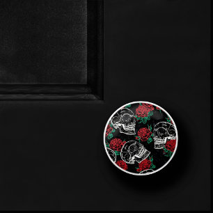 Bouton De Porte En Céramique Crânes et roses rouges Grunge gothique moderne