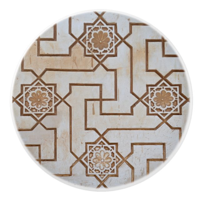 Bouton De Porte En Céramique Crème arabesque (Devant)