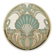 Crème de coquillage vert et or Art Déco Nouveau Sh