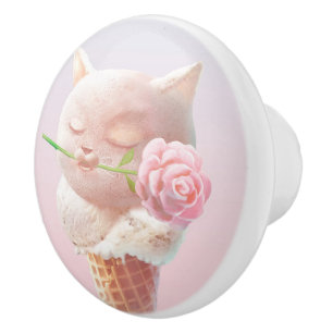 Bouton De Porte En Céramique Crème de glace Kitty - Rosy & Dreamy