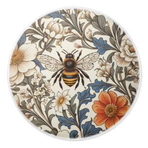 Bouton De Porte En Céramique Crème Florale Vintage Bee