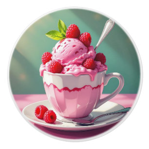Bouton De Porte En Céramique Crème glacée à la framboise dans une tasse à café
