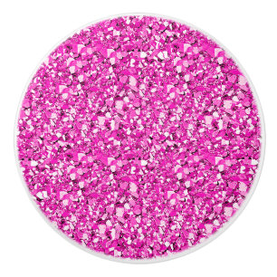 Bouton De Porte En Céramique Cristal de Druzy - rose de fuchsia