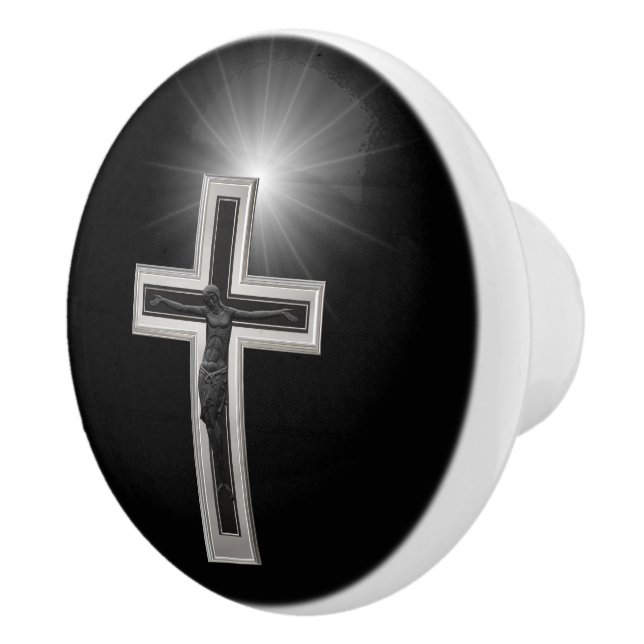 Bouton De Porte En Céramique Croix chrétienne (Droite)