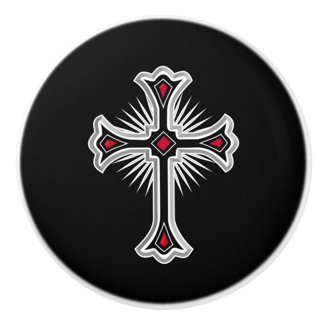 Bouton De Porte En Céramique Croix chrétienne (Devant)