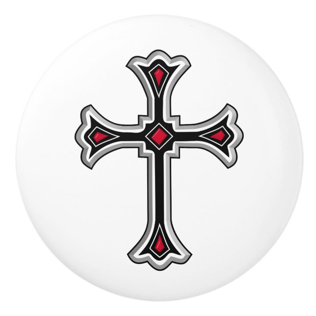 Bouton De Porte En Céramique Croix chrétienne (Devant)