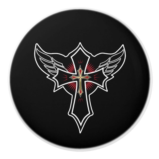 Bouton De Porte En Céramique Croix chrétienne (Devant)