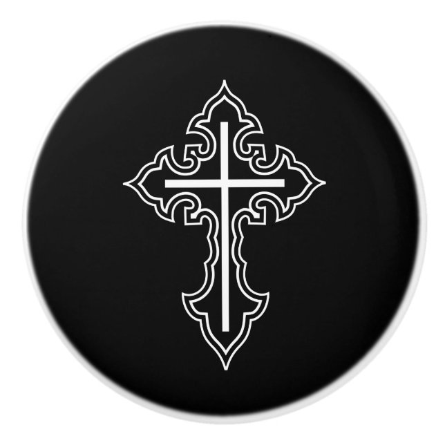 Bouton De Porte En Céramique Croix chrétienne (Devant)