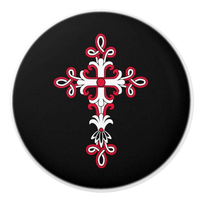 Bouton De Porte En Céramique Croix chrétienne (Devant)