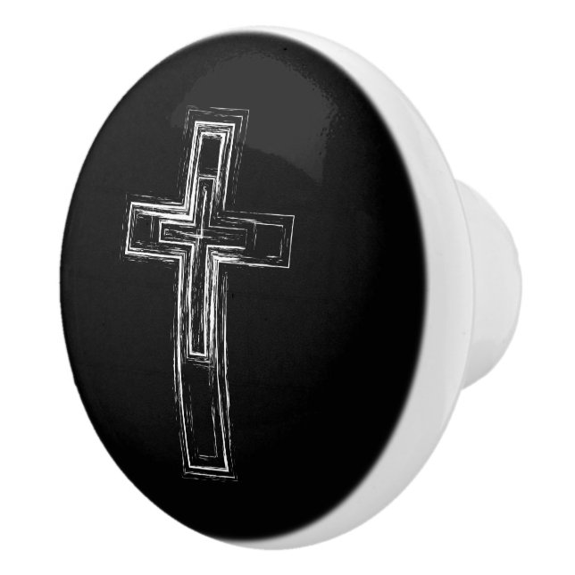 Bouton De Porte En Céramique Croix chrétienne (Droite)