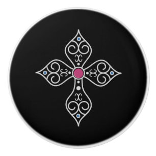 Bouton De Porte En Céramique Croix chrétienne