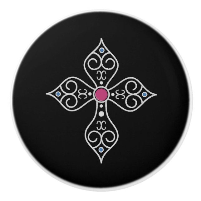 Bouton De Porte En Céramique Croix chrétienne (Devant)