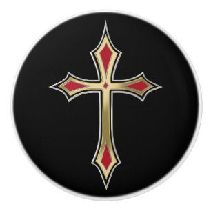 Bouton De Porte En Céramique Croix d'or