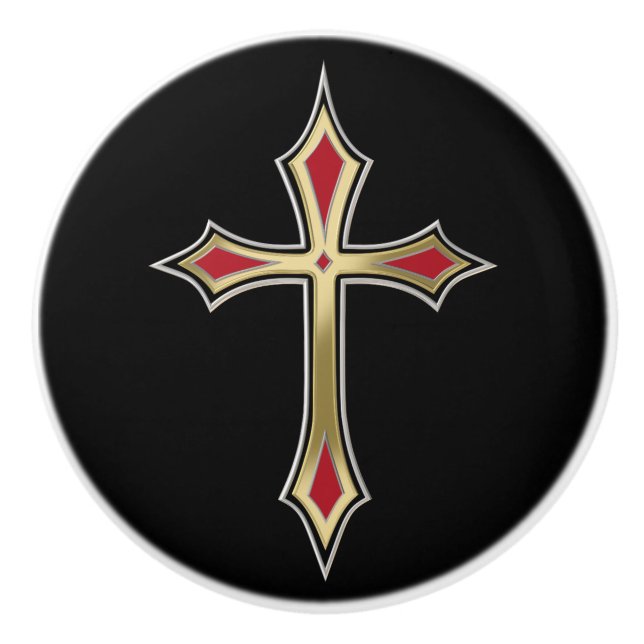 Bouton De Porte En Céramique Croix d'or (Devant)