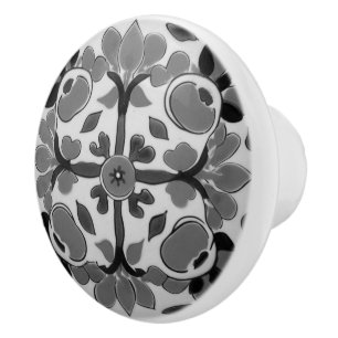 Bouton De Porte En Céramique Croix géométrique blanche noire Méditerranée Abstr