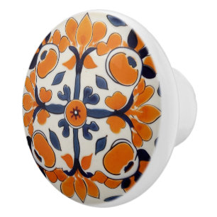 Bouton De Porte En Céramique Croix géométrique bleue orange Méditerranée Abstra