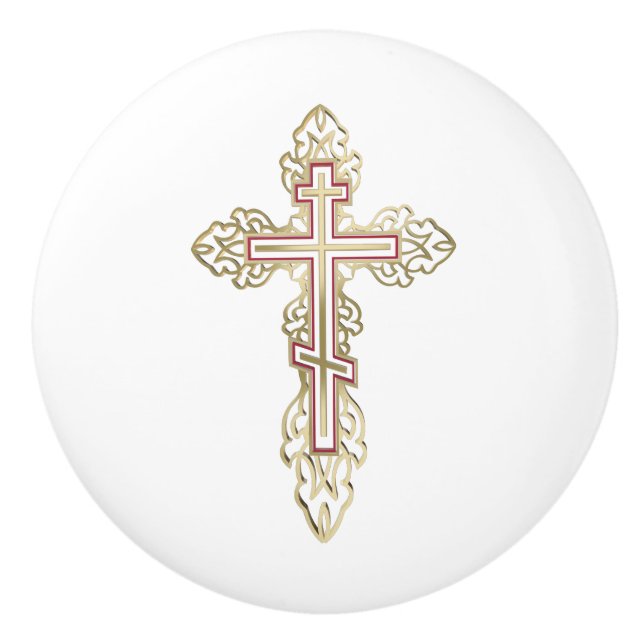 Bouton De Porte En Céramique Croix orthodoxe (Devant)