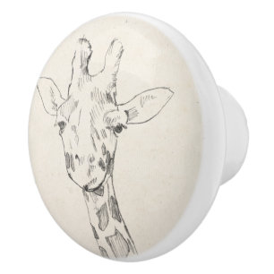 Bouton De Porte En Céramique Croquis du portrait   de girafe
