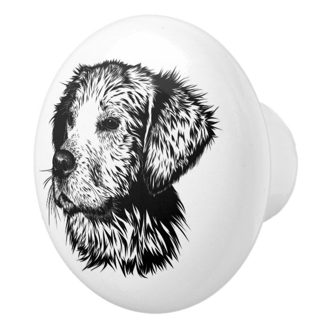Bouton De Porte En Céramique Croquis en tête de canine (Droite)
