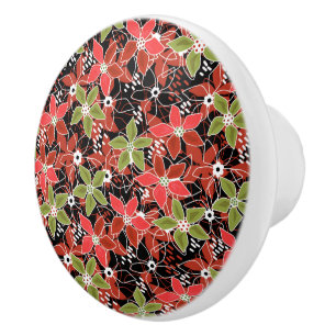Bouton De Porte En Céramique Croquis floral multicolore rétro automne