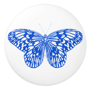 Bouton De Porte En Céramique Croquis papillon, bleu cobalt