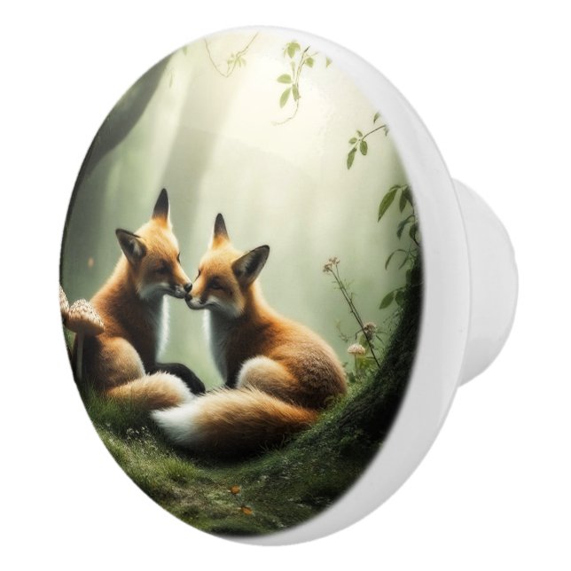 Bouton De Porte En Céramique Cuddle Fox dans la forêt de Misty (Droite)