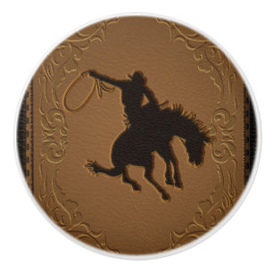 Bouton De Porte En Céramique Cuir Western Wild West Rustique Campagne Cowboy
