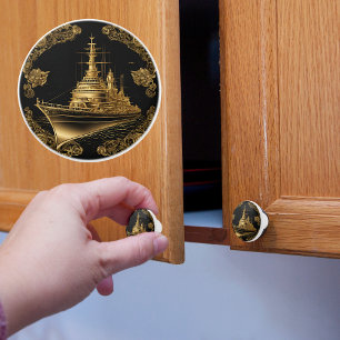 Bouton De Porte En Céramique Cuirassé Or et Noir
