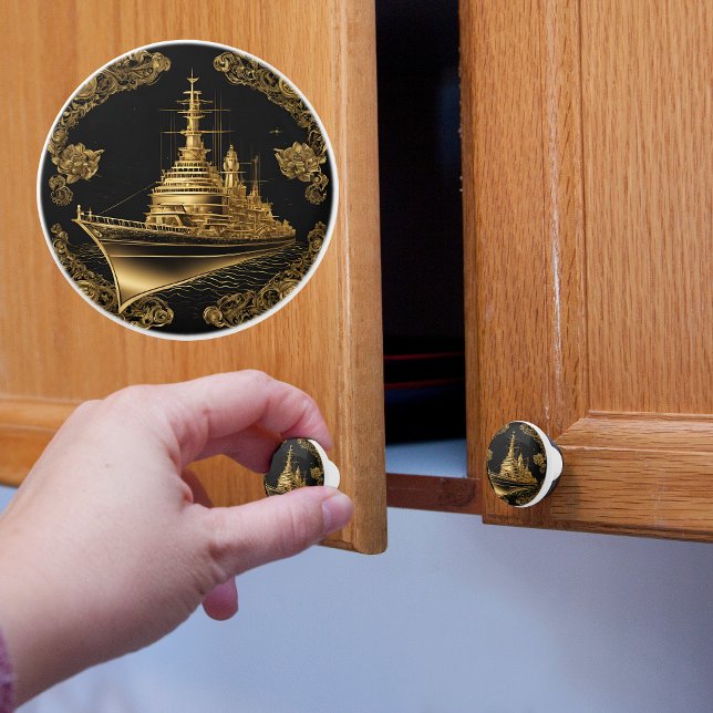 Bouton De Porte En Céramique Cuirassé Or et Noir (Créateur téléchargé)
