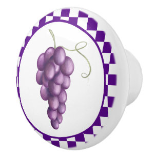 Bouton De Porte En Céramique Cuisine de raisins et fleurs