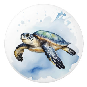 Bouton De Porte En Céramique Cuisine Mer Turtle Aquarelle Océan Animal Salle de